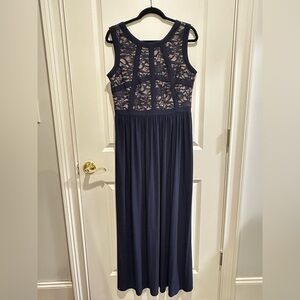 R&M Richards Navy Lace Maxi Dress